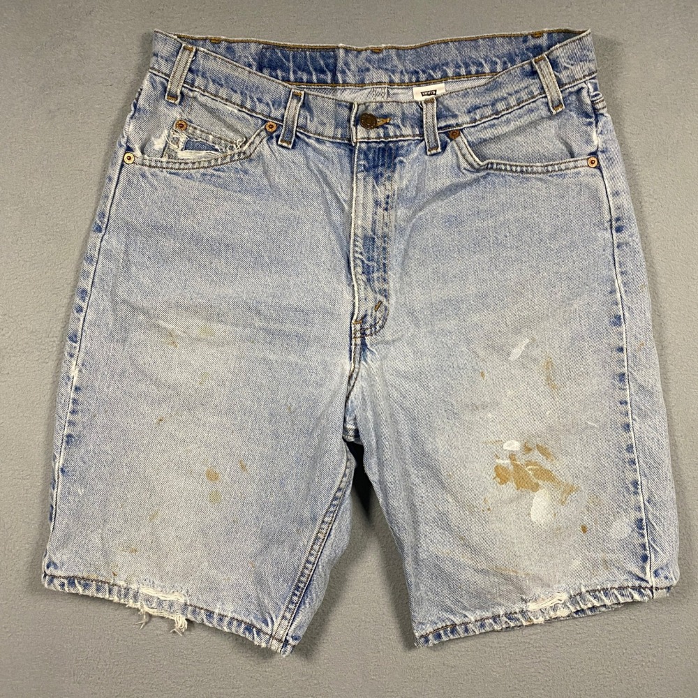 Vintage 90s Levi's 550 Denim Shorts Mens 34 Light Blue Relaxed Fit Orange Tab